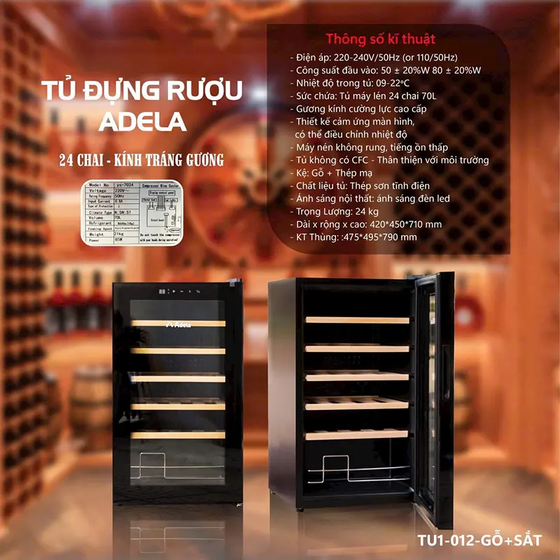 tu-ruou-vang-24-chai-adela-may-nen-loc Tủ Rượu Vang 24 Chai ADELA - Máy nén (Lốc) - Ảnh 1